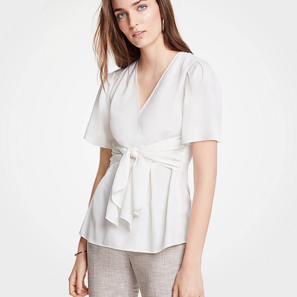 Cross front tie waist top Ann Taylor